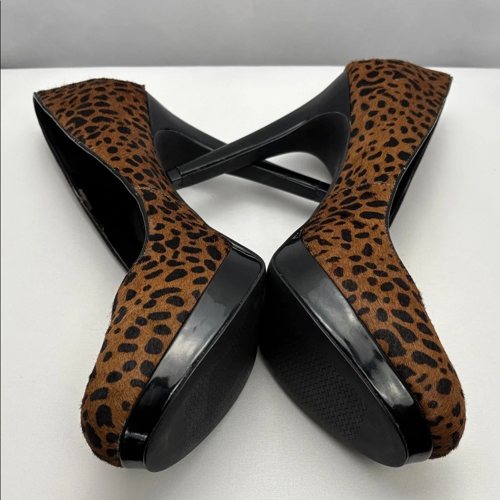 Via Neroli Brown Leopard Print‎ Pony Hair Platform Party Pump W Sz9 #0243